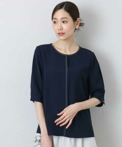 MK MICHEL KLEIN / エムケーミッシェルクラン シャツ・ブラウス | 配色パイピングVネックブラウス/洗える