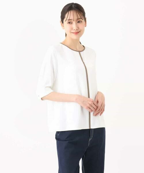 MK MICHEL KLEIN / エムケーミッシェルクラン シャツ・ブラウス | 配色パイピングVネックブラウス/洗える | 詳細11
