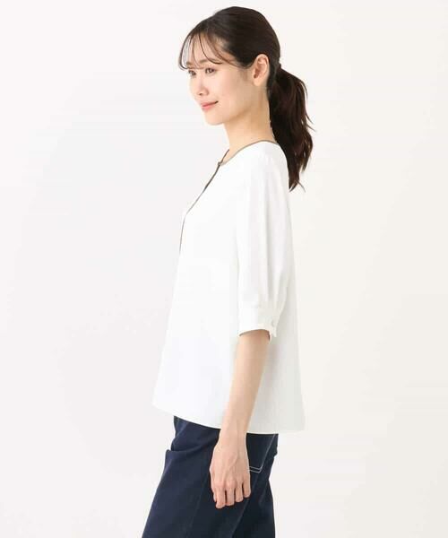 MK MICHEL KLEIN / エムケーミッシェルクラン シャツ・ブラウス | 配色パイピングVネックブラウス/洗える | 詳細12