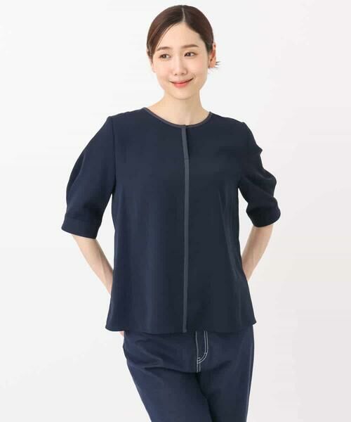 MK MICHEL KLEIN / エムケーミッシェルクラン シャツ・ブラウス | 配色パイピングVネックブラウス/洗える | 詳細19