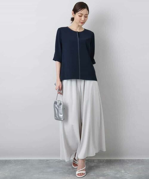 MK MICHEL KLEIN / エムケーミッシェルクラン シャツ・ブラウス | 配色パイピングVネックブラウス/洗える | 詳細4