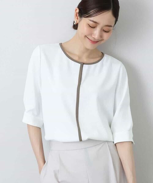 MK MICHEL KLEIN / エムケーミッシェルクラン シャツ・ブラウス | 配色パイピングVネックブラウス/洗える | 詳細5