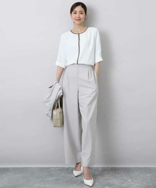 MK MICHEL KLEIN / エムケーミッシェルクラン シャツ・ブラウス | 配色パイピングVネックブラウス/洗える | 詳細6