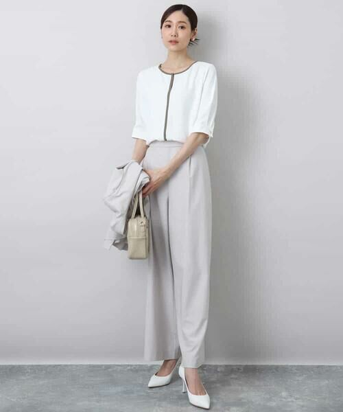 MK MICHEL KLEIN / エムケーミッシェルクラン シャツ・ブラウス | 配色パイピングVネックブラウス/洗える | 詳細7