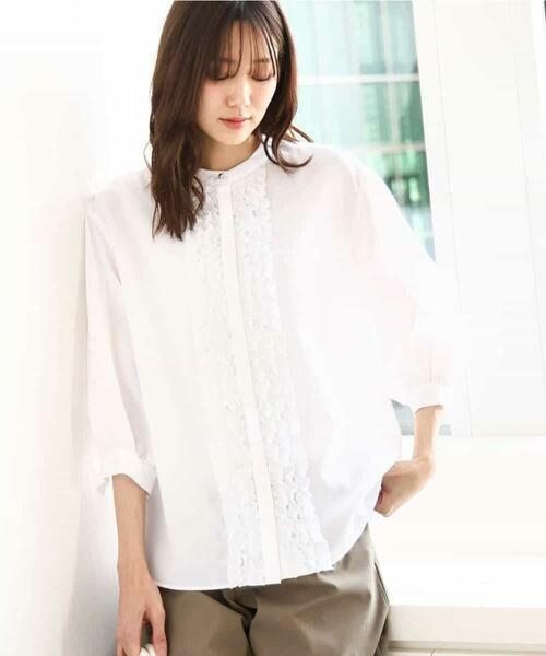 MK MICHEL KLEIN / エムケーミッシェルクラン シャツ・ブラウス | フリルデザインブラウス/洗える | 詳細1