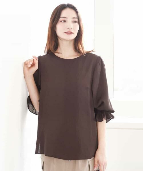 MK MICHEL KLEIN / エムケーミッシェルクラン シャツ・ブラウス | ボリュームスリーブサテンブラウス/洗える | 詳細1