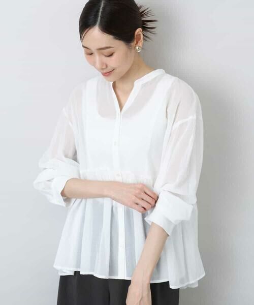 MK MICHEL KLEIN/エムケーミッシェルクラン コットンシフォンブラウス/洗える ホワイト M MK MICHEL KLEIN/エムケーミッシェルクラン コットンシフォンブラウス/洗える ホワイト M