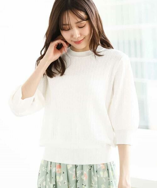 MK MICHEL KLEIN / エムケーミッシェルクラン ニット・セーター | ボーダー配色ボリュームスリーブニット/UVカット/洗える | 詳細1