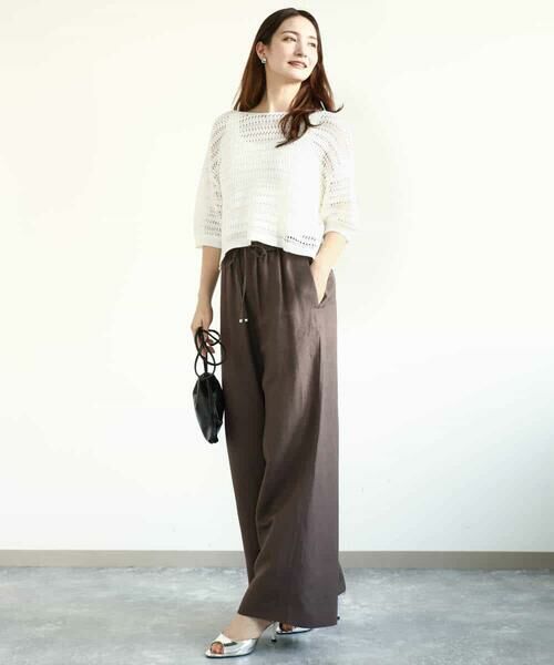 MK MICHEL KLEIN / エムケーミッシェルクラン ニット・セーター | ボーダーメッシュ編みショート丈ニット/洗える | 詳細5