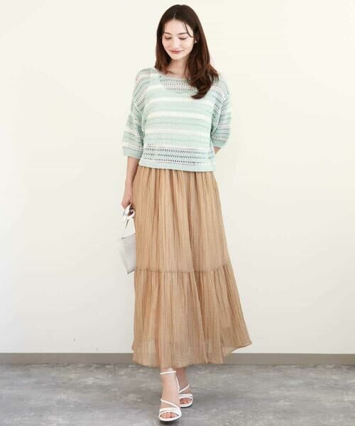 MK MICHEL KLEIN / エムケーミッシェルクラン ニット・セーター | ボーダーメッシュ編みショート丈ニット/洗える | 詳細7