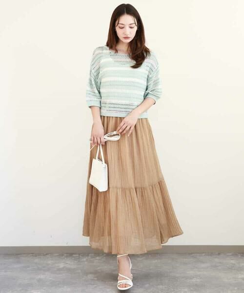 MK MICHEL KLEIN / エムケーミッシェルクラン ニット・セーター | ボーダーメッシュ編みショート丈ニット/洗える | 詳細8