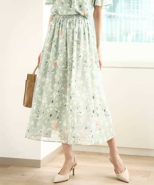 MK MICHEL KLEIN / エムケーミッシェルクラン ロング・マキシ丈スカート | 花柄シフォンスカート/洗える | 詳細1