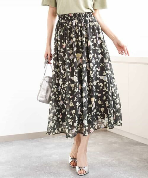 MK MICHEL KLEIN / エムケーミッシェルクラン ロング・マキシ丈スカート | 花柄シフォンスカート/洗える | 詳細8