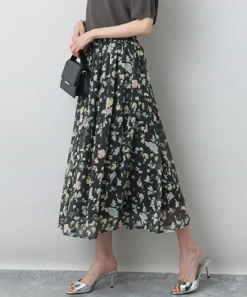 MK MICHEL KLEIN/エムケーミッシェルクラン 花柄シフォンスカート/洗える チャコール M MK MICHEL KLEIN/エムケーミッシェルクラン 花柄シフォンスカート/洗える チャコール M