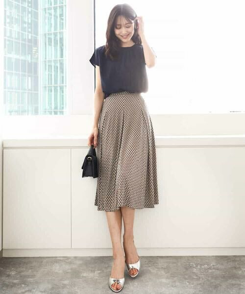 MK MICHEL KLEIN / エムケーミッシェルクラン ロング・マキシ丈スカート | 幾何柄ジャージータックスカート/洗える | 詳細14