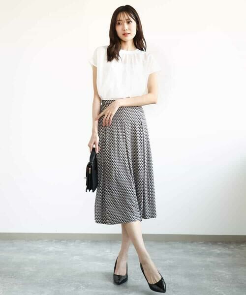 MK MICHEL KLEIN / エムケーミッシェルクラン ロング・マキシ丈スカート | 幾何柄ジャージータックスカート/洗える | 詳細3