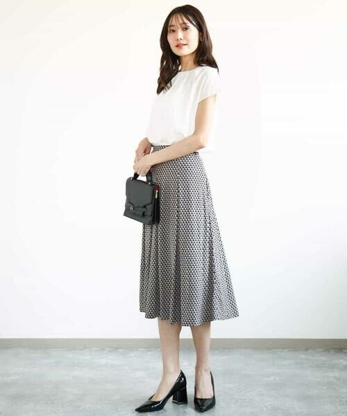MK MICHEL KLEIN / エムケーミッシェルクラン ロング・マキシ丈スカート | 幾何柄ジャージータックスカート/洗える | 詳細4