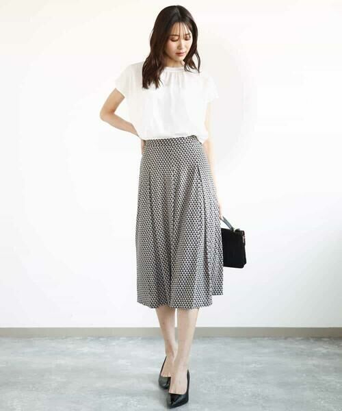 MK MICHEL KLEIN / エムケーミッシェルクラン ロング・マキシ丈スカート | 幾何柄ジャージータックスカート/洗える | 詳細5