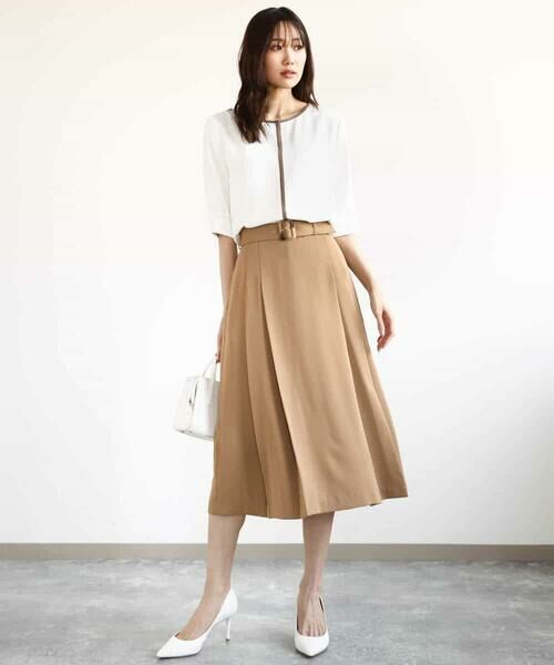 MK MICHEL KLEIN / エムケーミッシェルクラン ロング・マキシ丈スカート | ベルト付きタックプリーツスカート/洗える | 詳細8