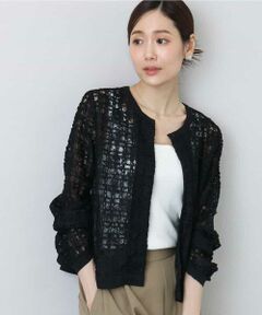 MK MICHEL KLEIN / エムケーミッシェルクラン その他アウター | レースチュールノーカラーライトブルゾン/洗える