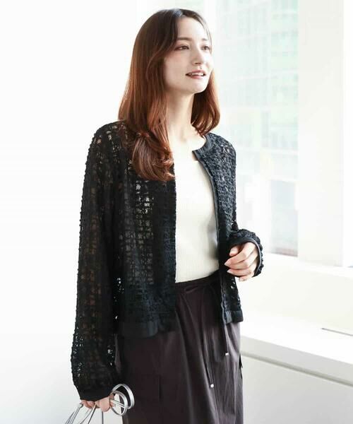 MK MICHEL KLEIN / エムケーミッシェルクラン その他アウター | レースチュールノーカラーライトブルゾン/洗える | 詳細6