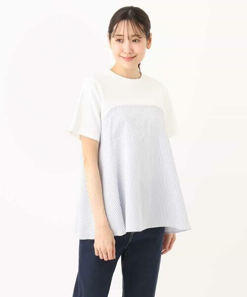 MK MICHEL KLEIN / エムケーミッシェルクラン カットソー | ビスチェレイヤード風フレアーTシャツ(ストライプ)/洗える | 詳細10