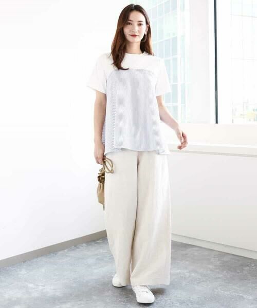 MK MICHEL KLEIN / エムケーミッシェルクラン カットソー | ビスチェレイヤード風フレアーTシャツ(ストライプ)/洗える | 詳細2