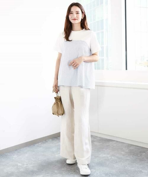 MK MICHEL KLEIN / エムケーミッシェルクラン カットソー | ビスチェレイヤード風フレアーTシャツ(ストライプ)/洗える | 詳細3