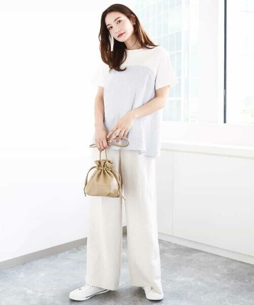 MK MICHEL KLEIN / エムケーミッシェルクラン カットソー | ビスチェレイヤード風フレアーTシャツ(ストライプ)/洗える | 詳細4