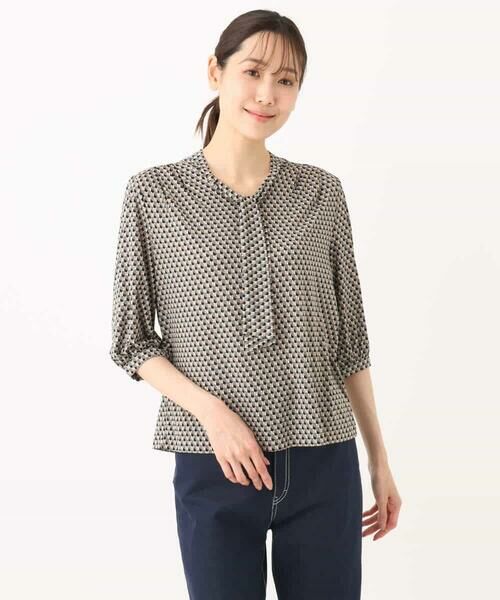 MK MICHEL KLEIN / エムケーミッシェルクラン カットソー | 幾何柄ボウタイジャージーカットソー/洗える | 詳細27