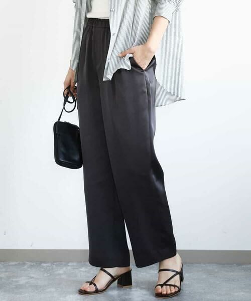 MK MICHEL KLEIN / エムケーミッシェルクラン チノ・ワークパンツ | リラックスサテンテーパードパンツ/洗える | 詳細1