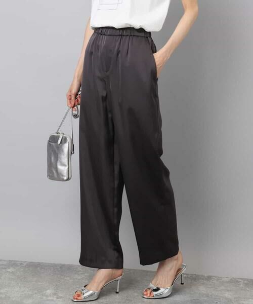 MK MICHEL KLEIN/エムケーミッシェルクラン リラックスサテンテーパードパンツ/洗える ダークグレー M MK MICHEL KLEIN/エムケーミッシェルクラン リラックスサテンテーパードパンツ/洗える ダークグレー M