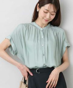 MK MICHEL KLEIN / エムケーミッシェルクラン シャツ・ブラウス | バンドカラーサテンブラウス/接触冷感/洗える