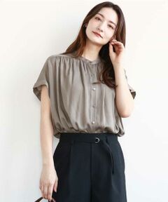 MK MICHEL KLEIN / エムケーミッシェルクラン シャツ・ブラウス | バンドカラーサテンブラウス/接触冷感/洗える