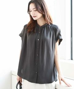 MK MICHEL KLEIN / エムケーミッシェルクラン シャツ・ブラウス | バンドカラーサテンブラウス/接触冷感/洗える