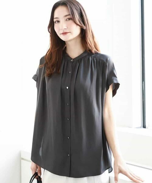 MK MICHEL KLEIN / エムケーミッシェルクラン シャツ・ブラウス | バンドカラーサテンブラウス/接触冷感/洗える | 詳細10