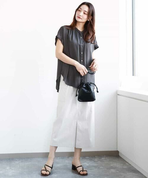 MK MICHEL KLEIN / エムケーミッシェルクラン シャツ・ブラウス | バンドカラーサテンブラウス/接触冷感/洗える | 詳細13