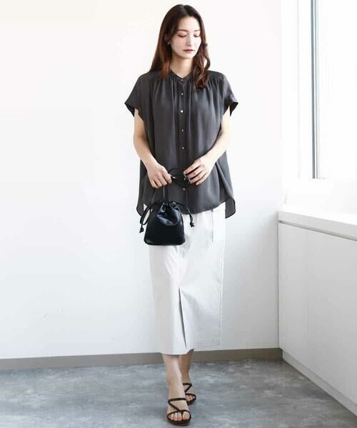 MK MICHEL KLEIN / エムケーミッシェルクラン シャツ・ブラウス | バンドカラーサテンブラウス/接触冷感/洗える | 詳細14