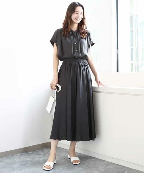 MK MICHEL KLEIN / エムケーミッシェルクラン シャツ・ブラウス | バンドカラーサテンブラウス/接触冷感/洗える | 詳細15