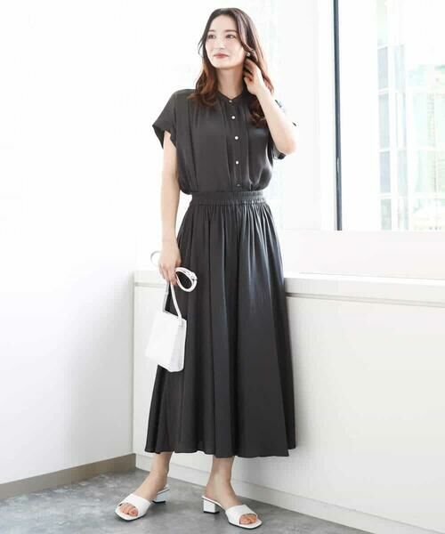 MK MICHEL KLEIN / エムケーミッシェルクラン シャツ・ブラウス | バンドカラーサテンブラウス/接触冷感/洗える | 詳細16