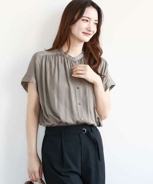 MK MICHEL KLEIN / エムケーミッシェルクラン シャツ・ブラウス | バンドカラーサテンブラウス/接触冷感/洗える | 詳細3