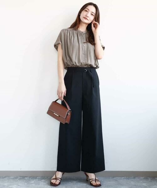 MK MICHEL KLEIN / エムケーミッシェルクラン シャツ・ブラウス | バンドカラーサテンブラウス/接触冷感/洗える | 詳細4