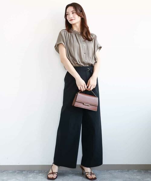 MK MICHEL KLEIN / エムケーミッシェルクラン シャツ・ブラウス | バンドカラーサテンブラウス/接触冷感/洗える | 詳細5