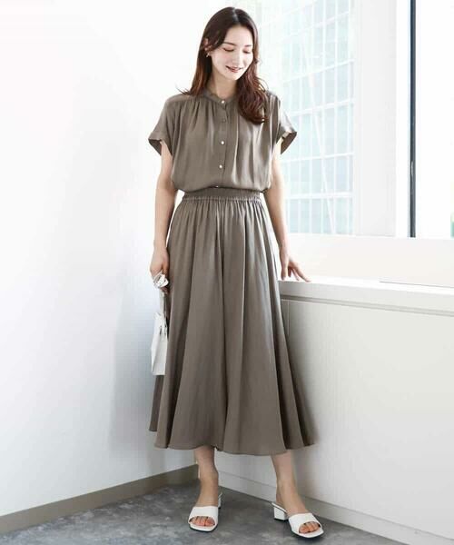 MK MICHEL KLEIN / エムケーミッシェルクラン シャツ・ブラウス | バンドカラーサテンブラウス/接触冷感/洗える | 詳細8