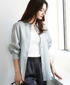 MK MICHEL KLEIN / エムケーミッシェルクラン シャツ・ブラウス | ストライプ柄サッカーシャツブラウス/洗える