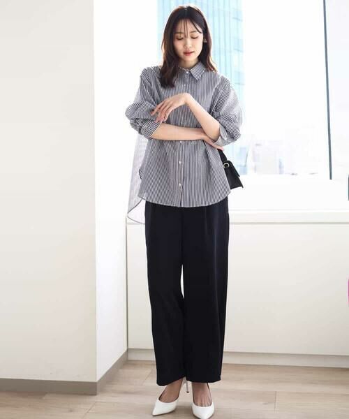 MK MICHEL KLEIN / エムケーミッシェルクラン シャツ・ブラウス | ストライプ柄サッカーシャツブラウス/洗える | 詳細3