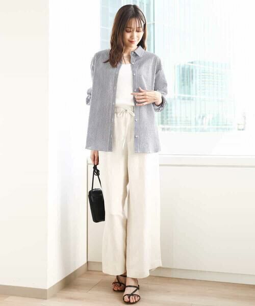 MK MICHEL KLEIN / エムケーミッシェルクラン シャツ・ブラウス | ストライプ柄サッカーシャツブラウス/洗える | 詳細4