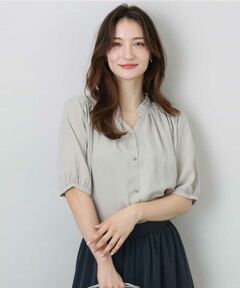 MK MICHEL KLEIN / エムケーミッシェルクラン シャツ・ブラウス | フリルネックデザインサテンブラウス/接触冷感/洗える