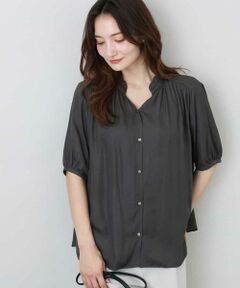 MK MICHEL KLEIN / エムケーミッシェルクラン シャツ・ブラウス | フリルネックデザインサテンブラウス/接触冷感/洗える