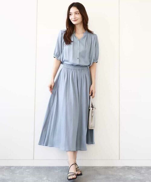 MK MICHEL KLEIN / エムケーミッシェルクラン シャツ・ブラウス | フリルネックデザインサテンブラウス/接触冷感/洗える | 詳細10